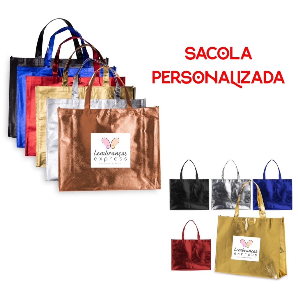 10 UNIDADES DE Sacola TNT METALIZADA Personalizada com o logo TAM P em Oferta na Shopee