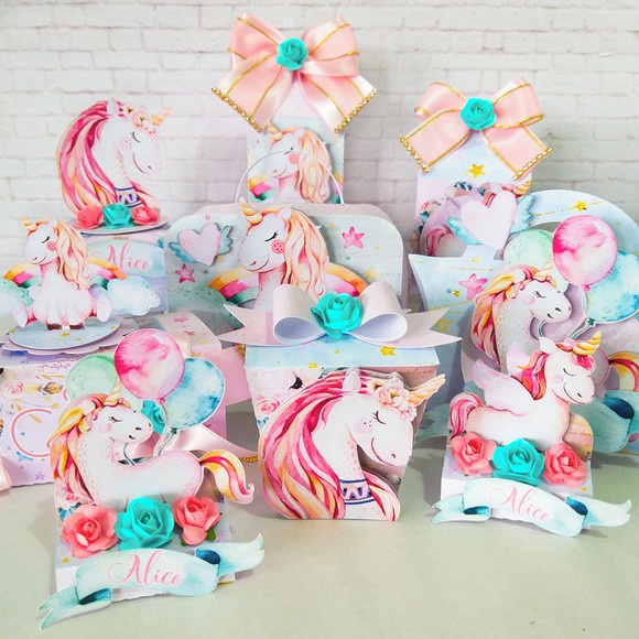 kit festa infantil lembrancinha para aniversário Caixinhas Personalizadas Unicórnio