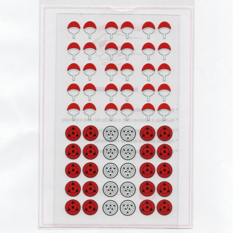 60 adesivos de unha 3D Naruto anime clan uchiha sharingan rinnegan sasuke  (1 cartela com 60 adesivos) FINALIZADOS - modelo 324