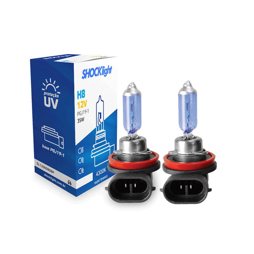 Par Lampadas Super Branca H8 Shocklight 35w 4300k 12v