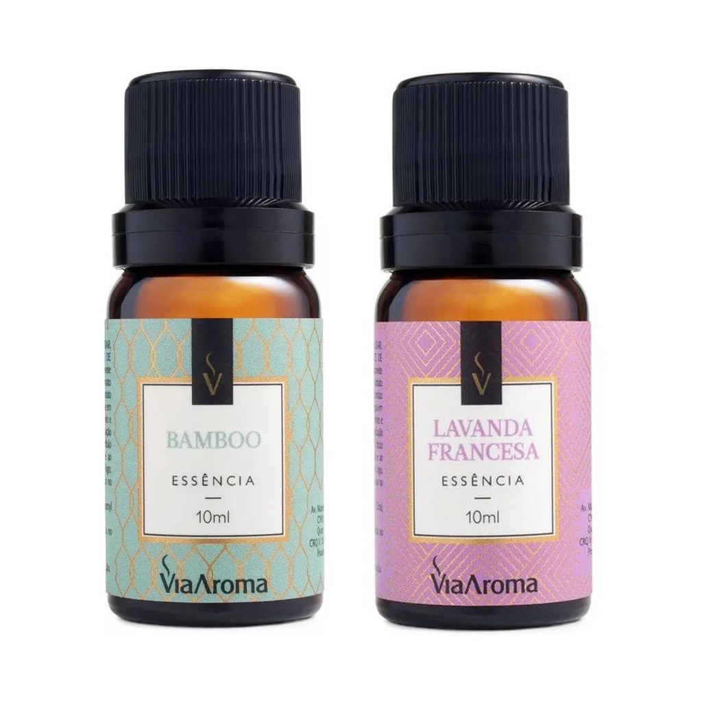 Kit 2 Essências Aromáticas Via Aroma 10 ml Lavanda Francesa e Bamboo