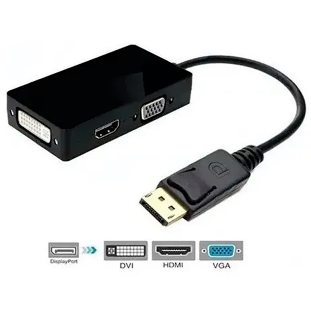 Adaptador Conversor Displayport Para Hdmi Vga Dvi 3 em 1 MacBook Ultrabook Placa de Video
