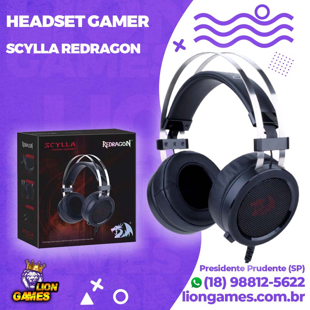 Headset Gamer Scylla H901, Redragon, Microfones e Fones de Ouvido, Preto