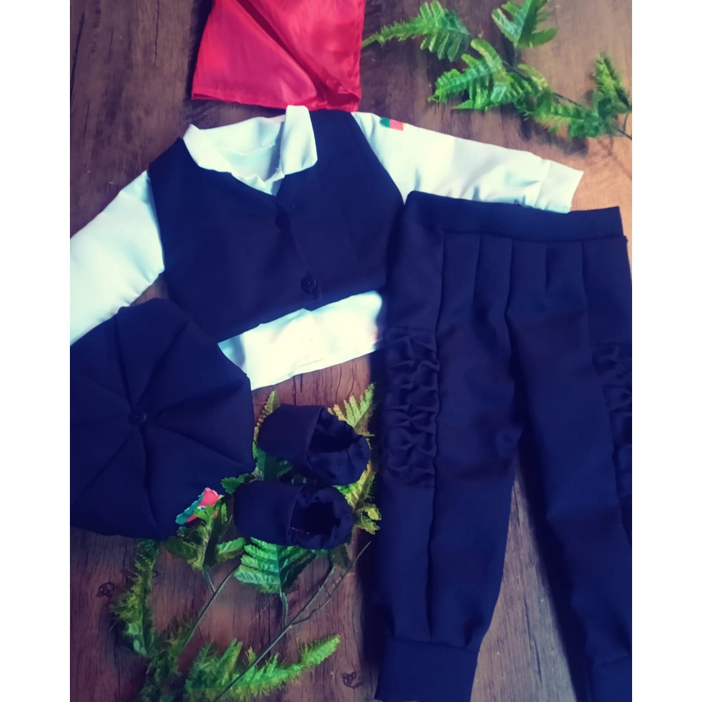 Pilcha de Gaúcho Infantil Azul Marinho-> Bombacha, alpagarta, camisa social, colete e boina