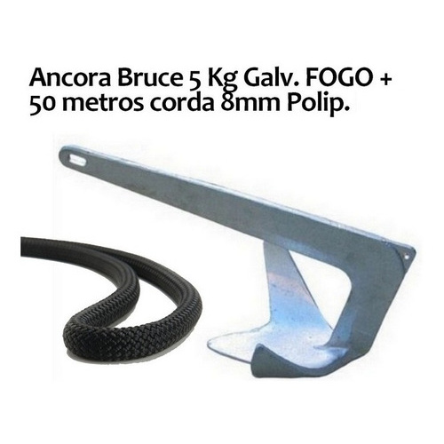 Ancora Bruce 5 Kg Galv. Fogo + 50 Metros Corda Cabo 8 Mm barcos lanchas Veleiros