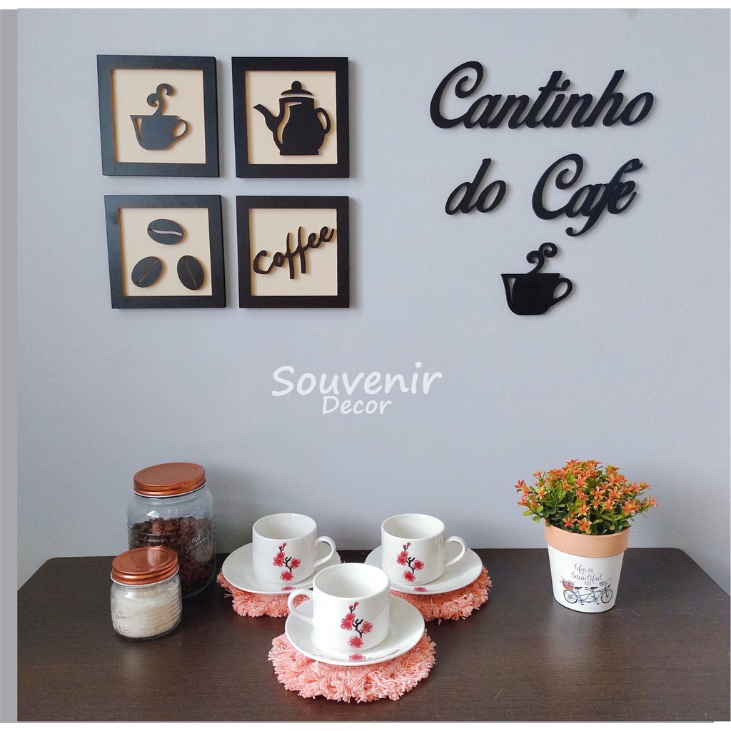 Detalhes do 4 Quadros Cantinho Do Café Alto Relevo