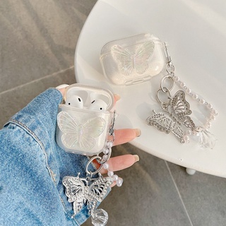 Para Airpods Pro 2 3 Estojo Capa Completa Filme Borboleta Laser Transparente Com Corrente Fone De Ouvido Bluetooth Protetor PC 1/2