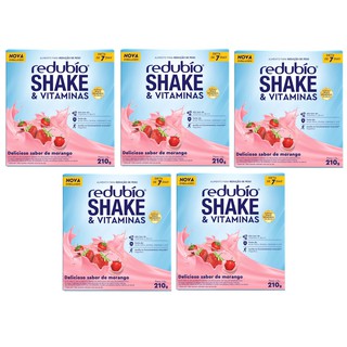 Kit com 5 Redubío shake e vitaminas delicioso sabor de morango Cimed 210g