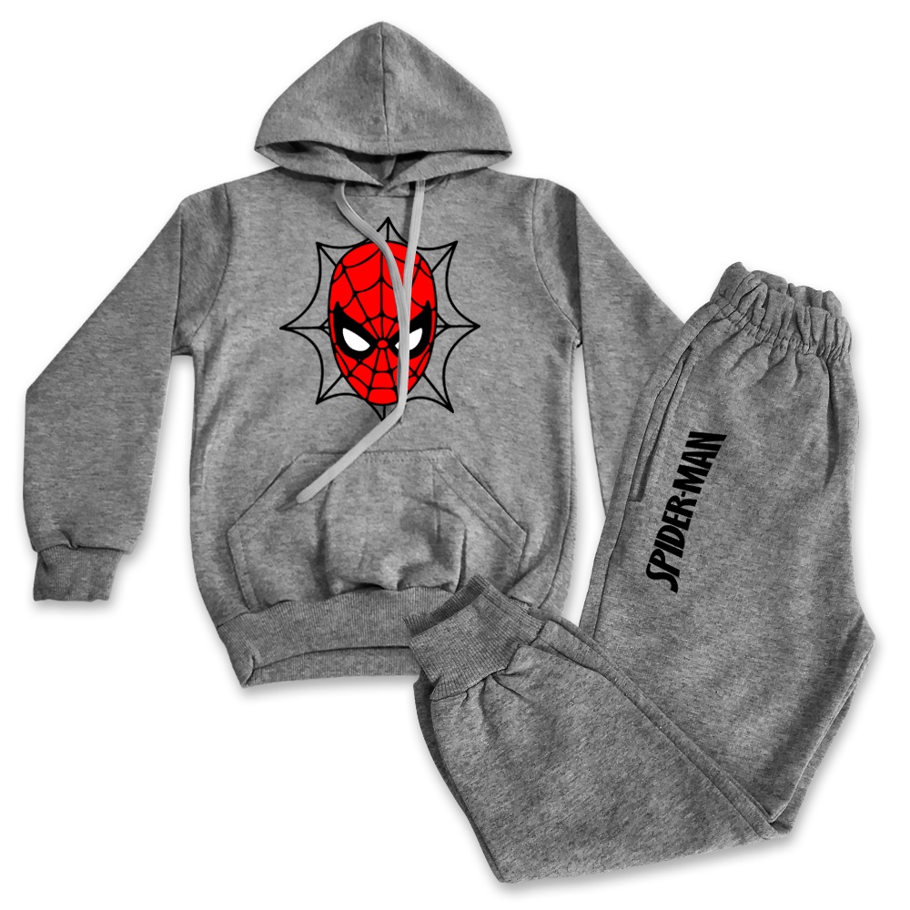 Conjunto Moletom Cinza Infantil Blusa de Frio  Moletom infantil menino Conjunto homem aranha batman herois personagens