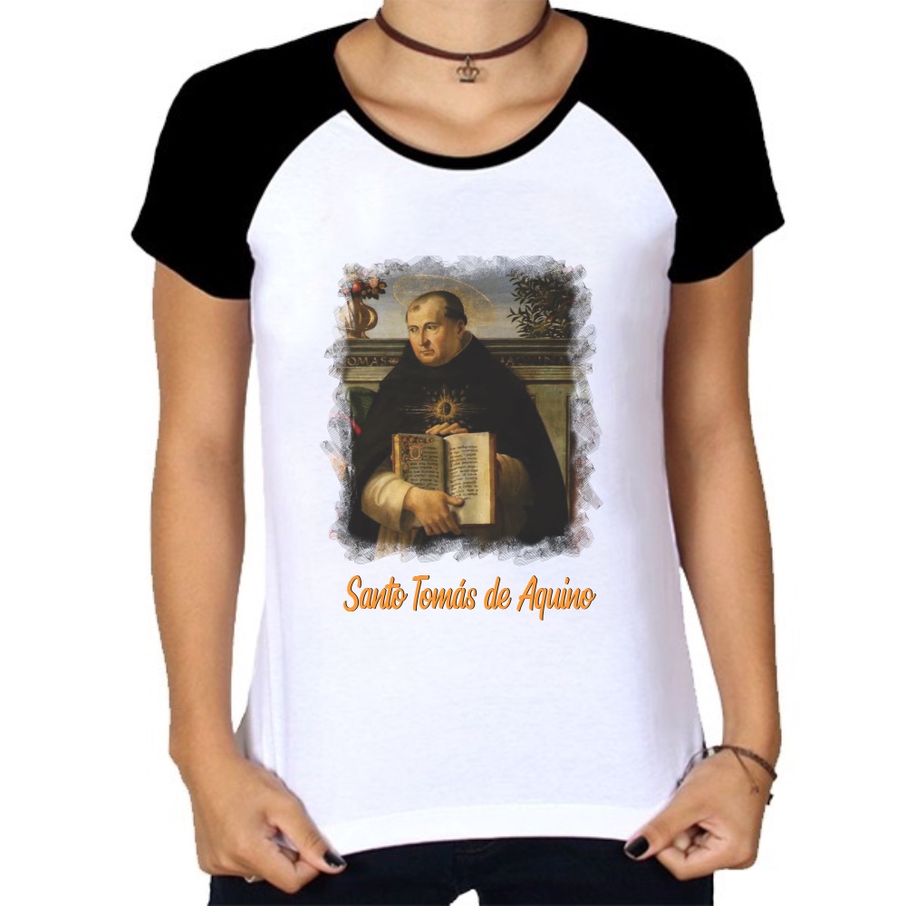 Camiseta Raglan Baby Look Santo Tomás de Aquino Igreja Católica