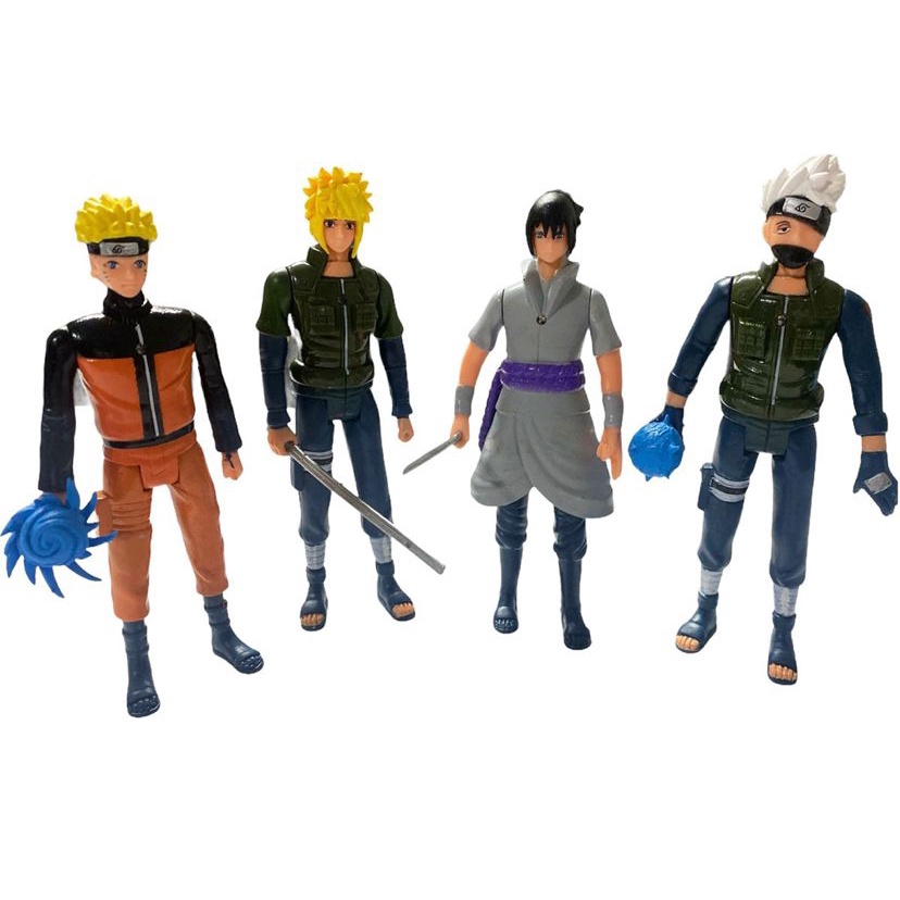 Kit 4 Bonecos Naruto 15cm Articulados Boneco Naruto Uzumaki Sasuke Kakashi Com Acessorio