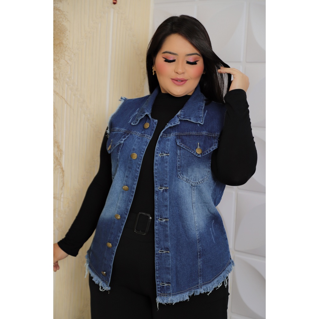 Jeans Comprido Colete Feminino Jeans Longo Max Colete Jeans