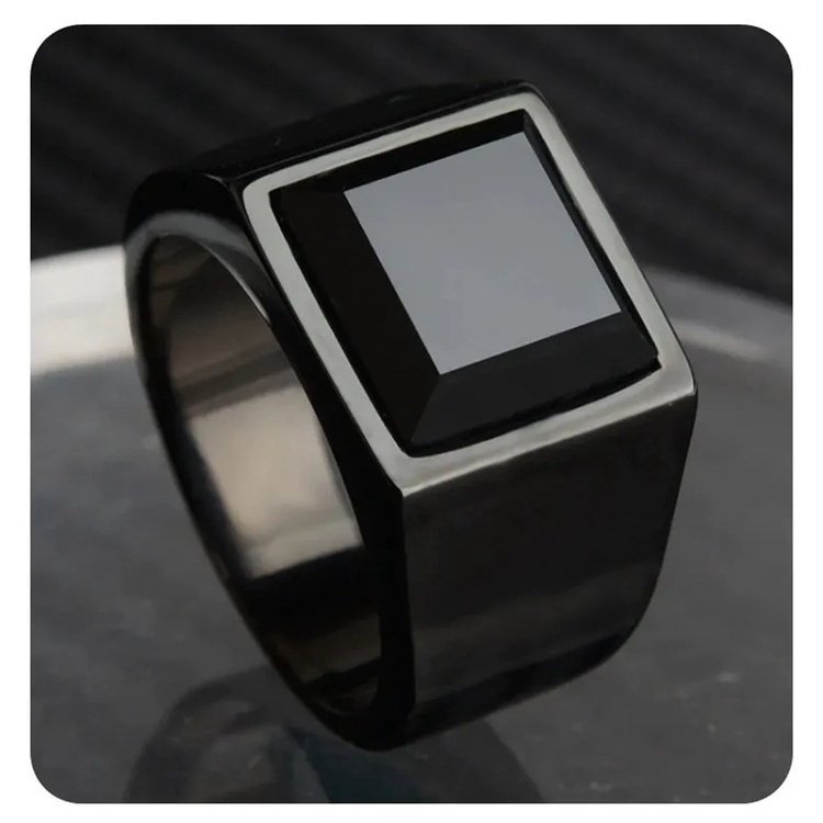 Anel Masculino Comendador Preto Acessório Homem Pedra Onix 15 mm