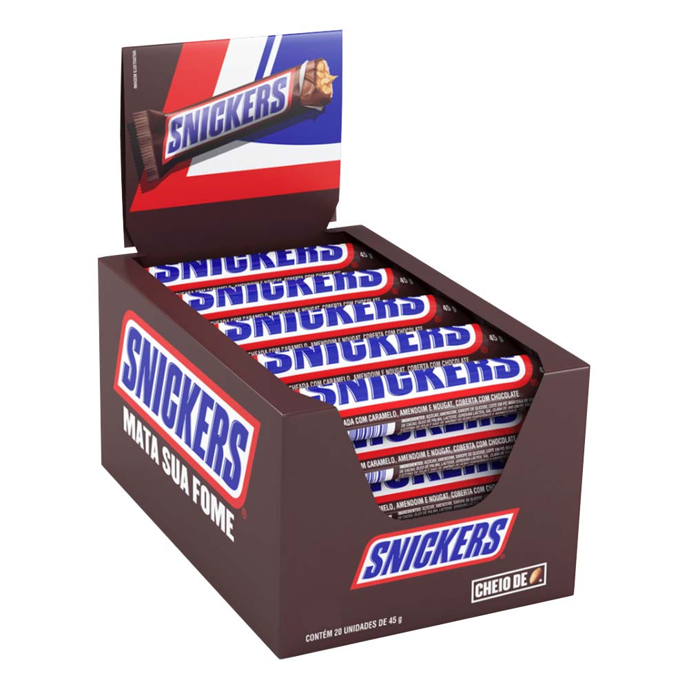 Chocolate Snickers 45g Original Caixa C/20 Unidades - Mars Snickers ...