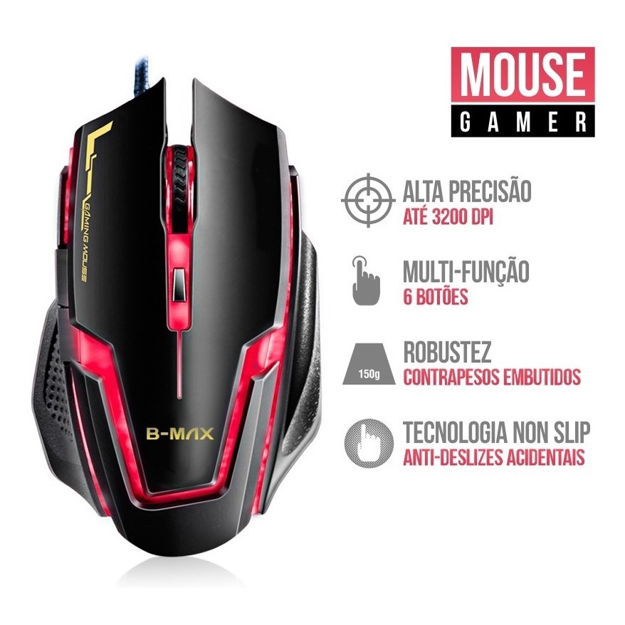 Mouse Gamer Bmax A9 Gaming Rgb 3200 Dpi 6 Botões Pro | Shopee Brasil