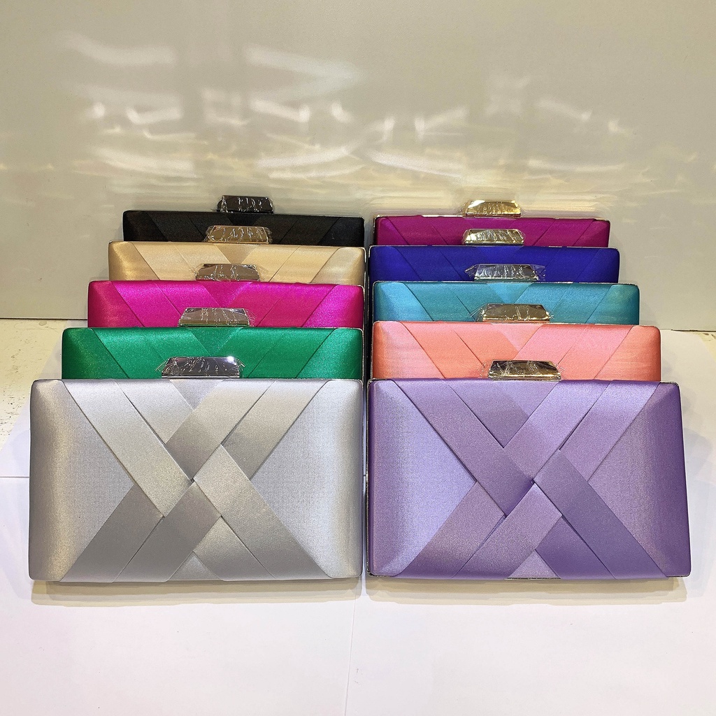 Bolsa da festa Clutches quadrada tecido com alça corrente para casamento M-41 em Oferta na Shopee