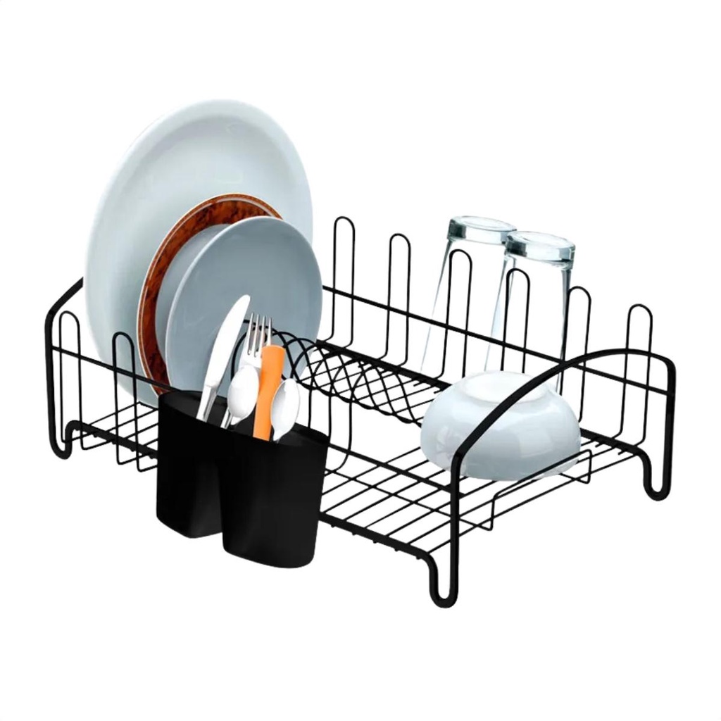 Escorredor de Louça com Porta Talheres e Porta Copos Preto Fosco Future - Home & Living