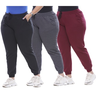 Kit 3 Calças Moletom Feminina Plus Size G1 G2 G3