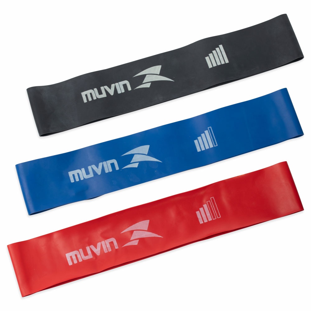 Kit Mini Band Muvin - Faixas Elásticas Circulares 3 Tensões - Diferentes Intensidades de Resistência - Musculação - Exercícios Força