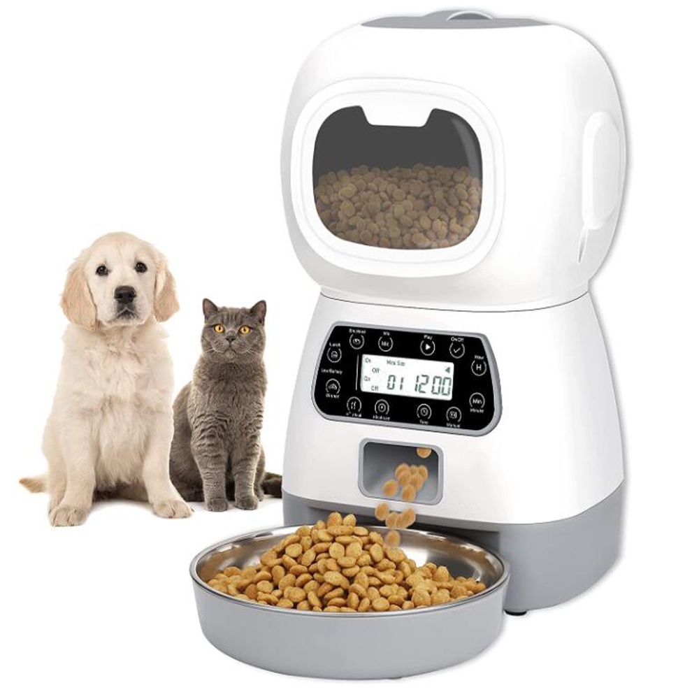 3.5L Alimentador Automático De Animais De Estimação Dispensador Inteligente De Alimentos Para Gatos Temporizador De Cães Tigela De Aço Inoxidável Auto Dog Cat