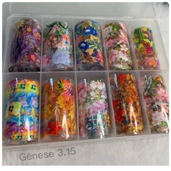 Nail Foil Unhas Decorado Com Flores Nail Art manicure, Caixa Com 10 Rolos