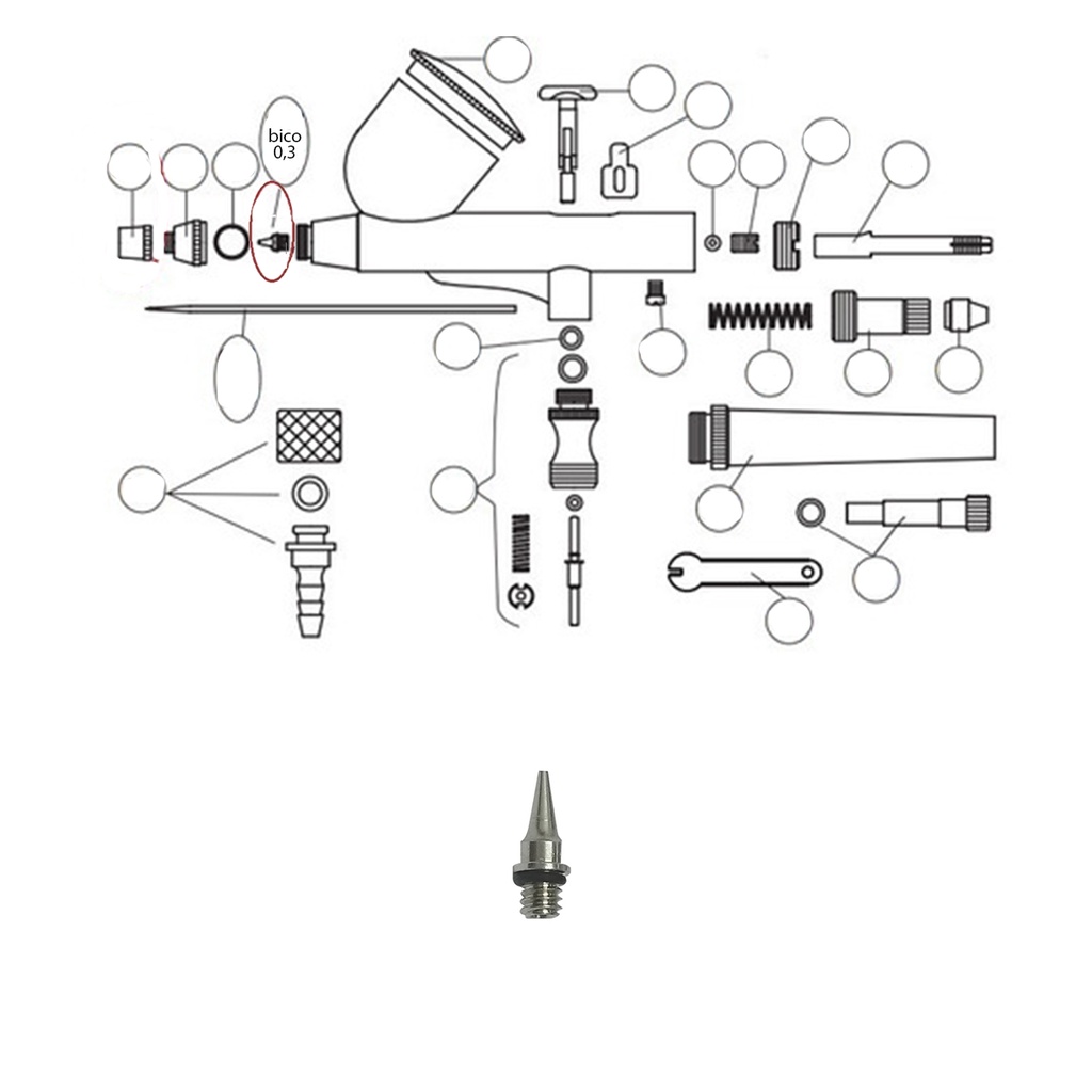 Bico de Ar 0,5mm Para Aerógrafos ON77 Onetools