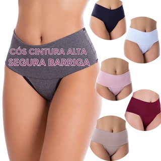 kit 3 Calcinha Cintura Alta Cós Duplo Lingerie segura barriga compressão confortavel