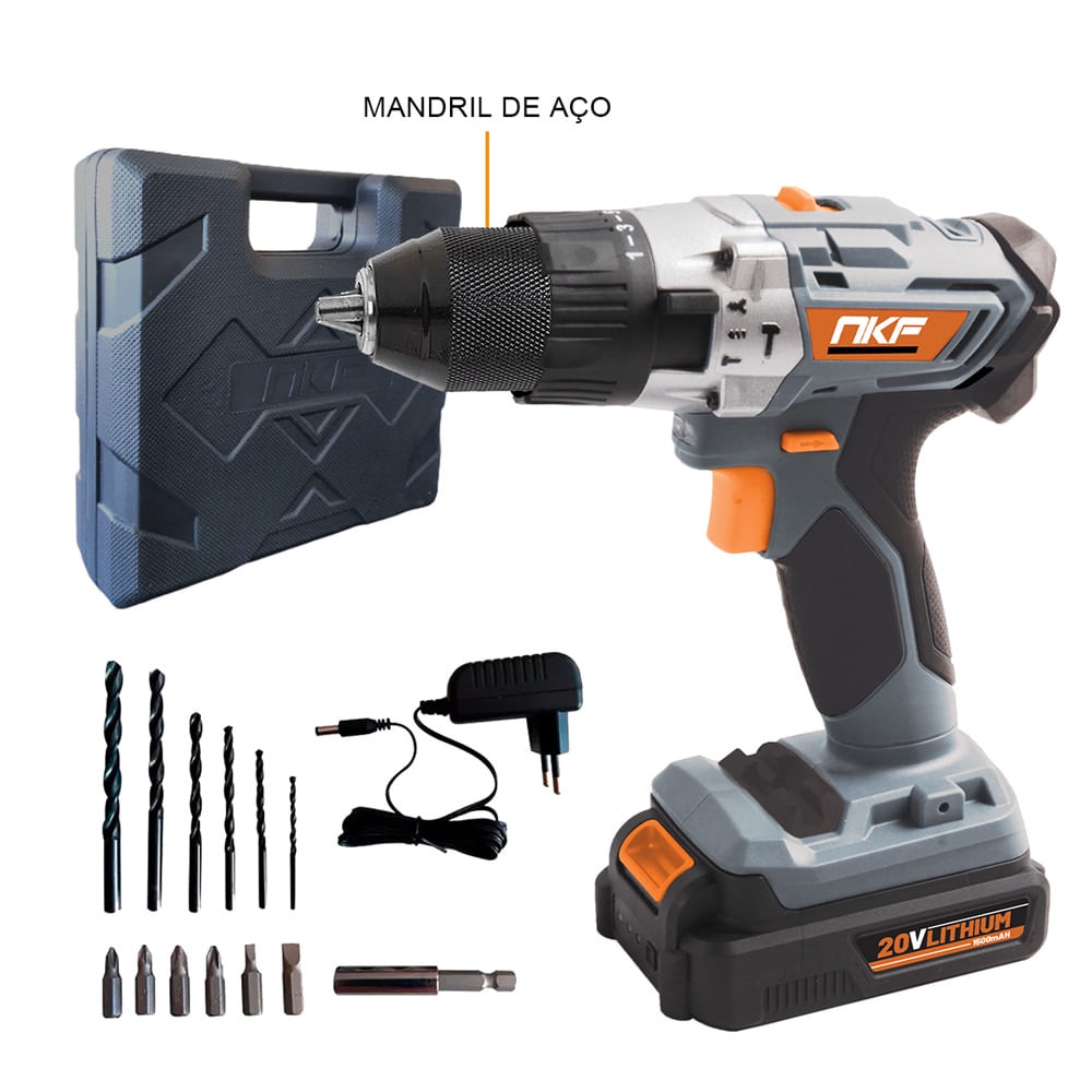 Furadeira Parafusadeira de Impacto a Bateria 20V Com Maleta Brocas e Acessórios Bits FP20X NKF em Oferta na Shopee