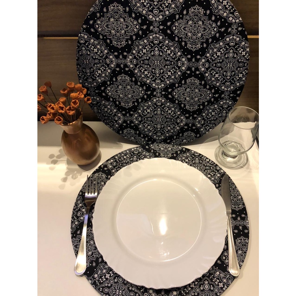 Kit com 06 unidades de Capa de Sousplast em tecido 100 % algodão Face única Estampa Mandala para base MDF / soupla / suplat / supla sousplast para mesa posta decorada Mesa posta decoração