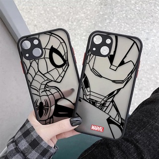 Marvel Hero Capa De Celular Fosca Anti-Impacto Para iPhone 11 12 13 Pro Max Mini 6 7 8 Plus XR X S Translúcida Pele Sentida De Silicone TPU Homem De Ferro-Aranha