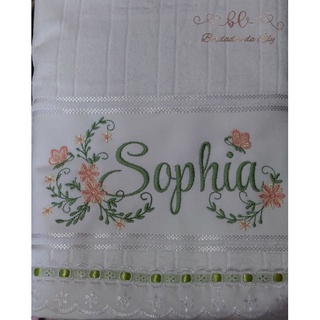 Toalha Bordada Lavabo Nome com floral (branca)