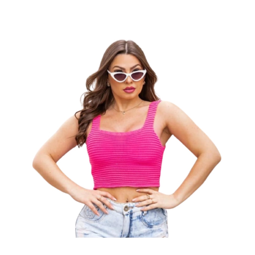 Cropped tricot blusa feminina alça grossa regata decote reto tricô alcinha larga canelado