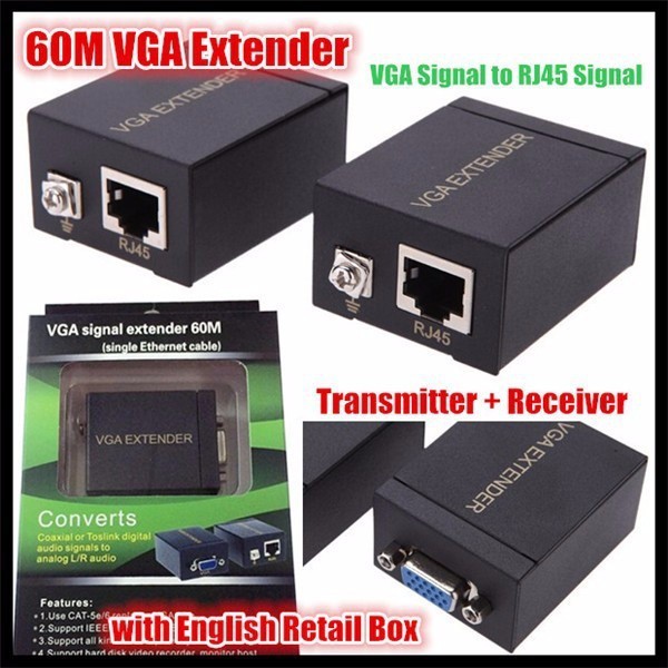 Adaptador Extensor Vga Video Via Cabo Rede Rj45  60m 1080p