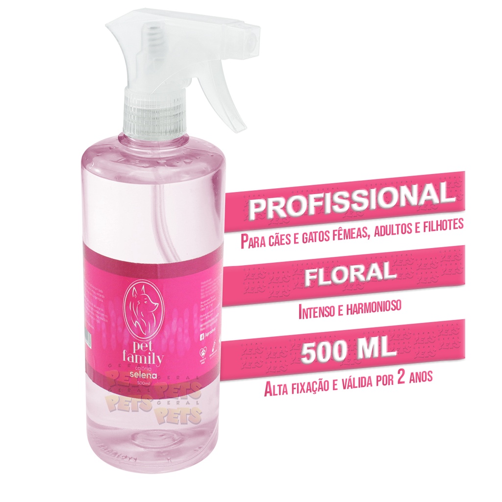 Colônia Para Pets Fêmeas Cães E Gatos Alta Fixação 500ml Original Perfume Selena Frasco Profissional Spray Cheiroso Premium Maior Duração Pra Cachorras Cadelas Gatas Cachorros Gatinho Adultos Filhotes Fragrância Cheirosa Banho E Tosa Clean Barato Atacado