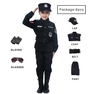 Congme 6 Pçs/set Policial Traje Para As Crianças , Longo/Mangas Curtas cosplay Meninos Meninas , Casaco , Calça , Cap & Belt