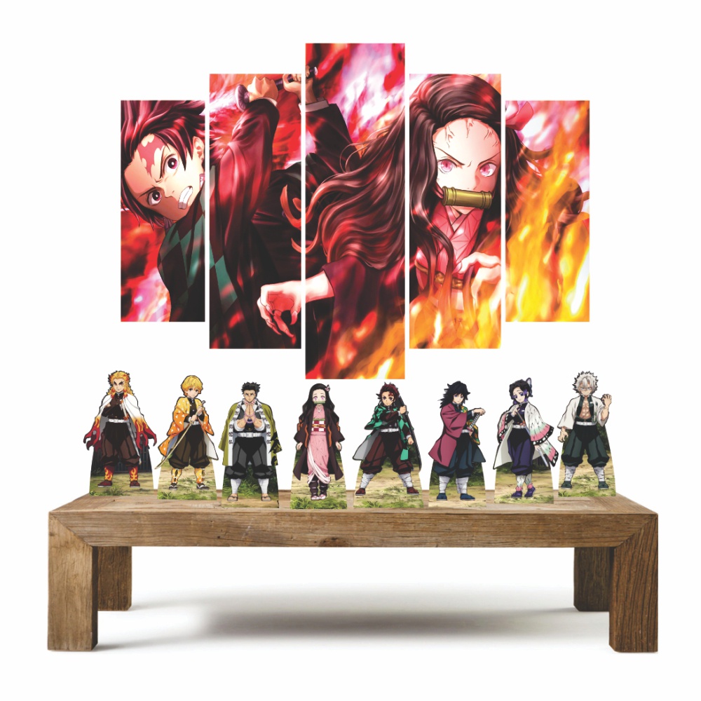 Demon Slayer Kit Festa 8 Displays + Quadro Mosaico enfeites de festa