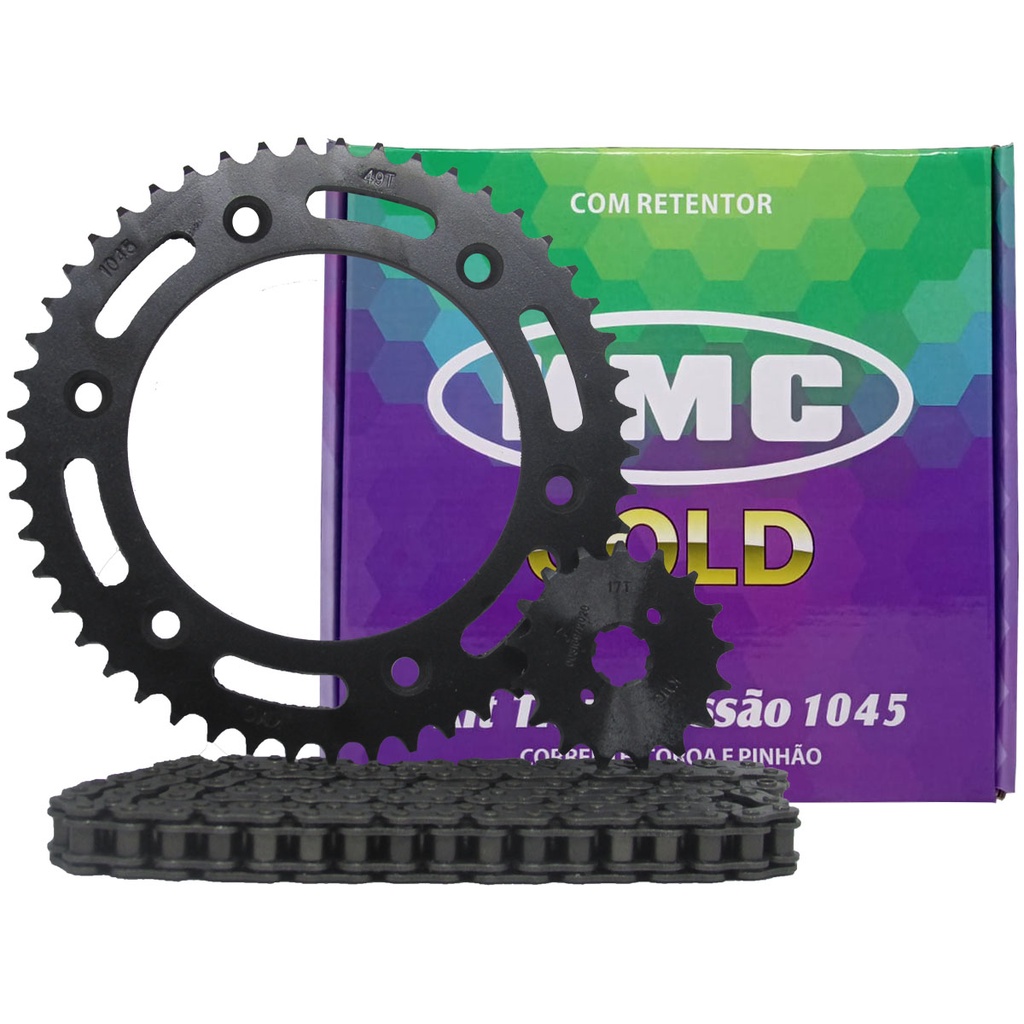 Kit Relação Transmissão Nxr Bros 150 2009 Em Diante Kmc C/ Retentor - Completo Coroa Corrente e Pinhão Aço 1045 em Oferta na Shopee