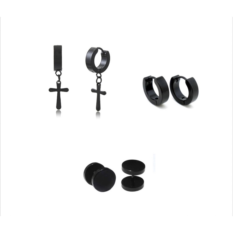 kit trio de Brincos Argola com cruz e alargador falso 3 pares