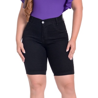 Shorts Cintura Alta Até no Umbigo Veste Bem Ciclista (Até no Joelho) Bermudas Jeans Femininas Lycra Elastano em Oferta na Shopee