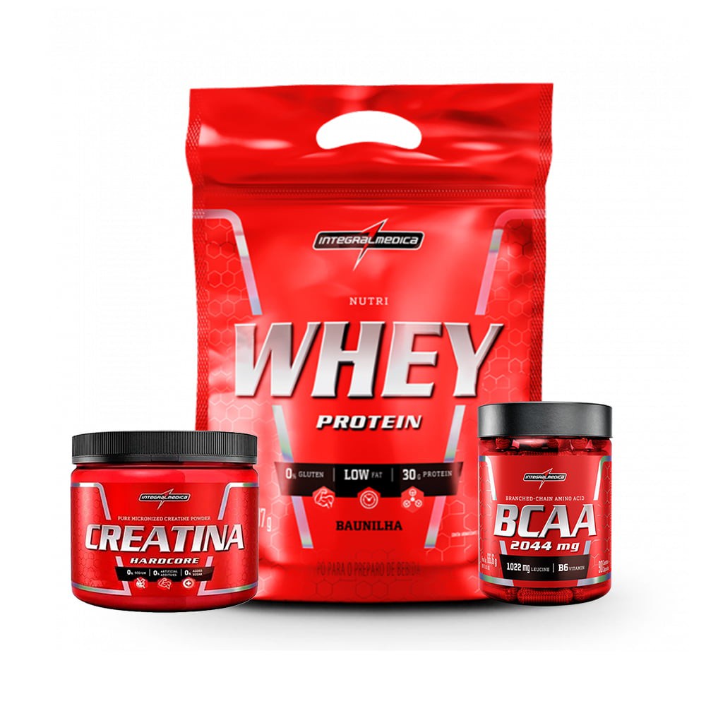KIT Whey Protein Nutri 907g Refil + Creatina 150g Pura + BCAA 90 Caps - Integralmedica