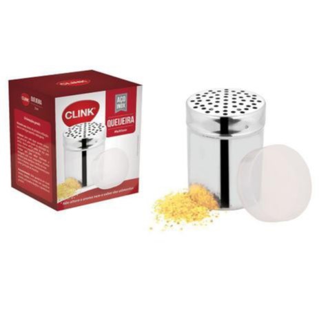 OFERTA Porta Queijo Ralado Orégano Aço Inox Com Tampa Queijeira Top 10X7CM CLINK