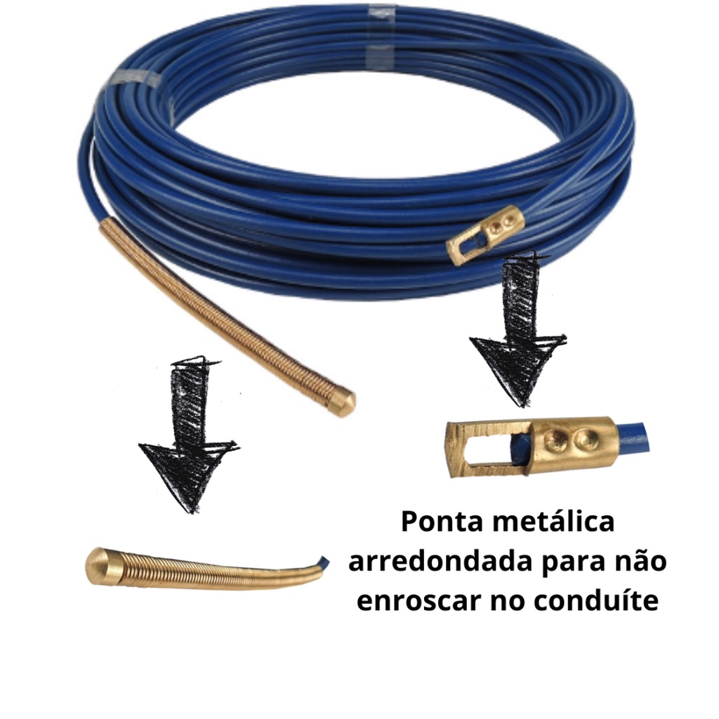 Guia Passa Fio Sonda Pvc Alma De Aço Profissional 20m Vonder