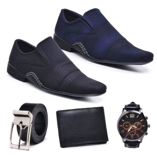 Kit 2 Sapato Social Masculino Camurça + Relógio + Cinto + Carteira
