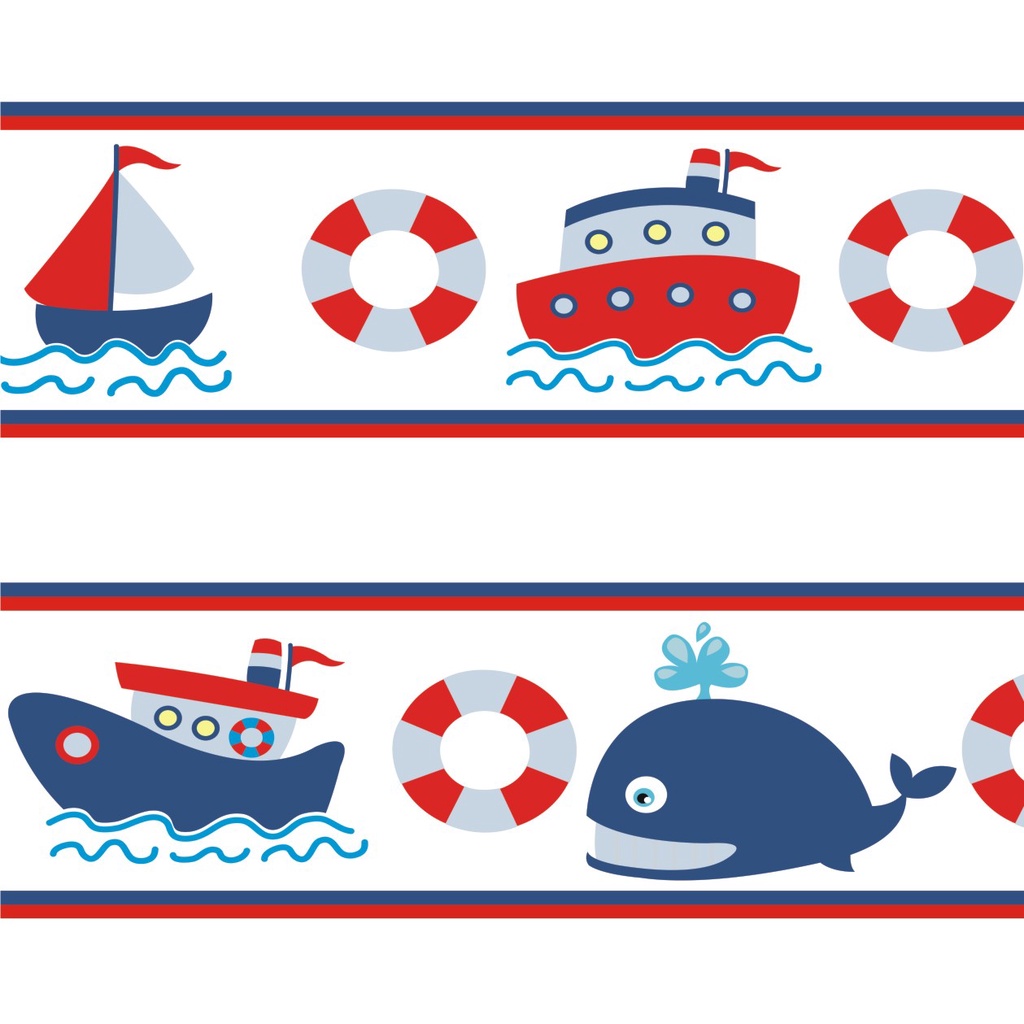 Adesivo Faixa Border Infantil Marinheiro Barco Navio Fundo do Mar Náutica kit com 5 unidades M05