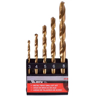 Jogo de Brocas Aço Rápido 3 a 8mm MTX para Metal Revestidas em Nitreto de Titânio 5 Peças em Oferta na Shopee