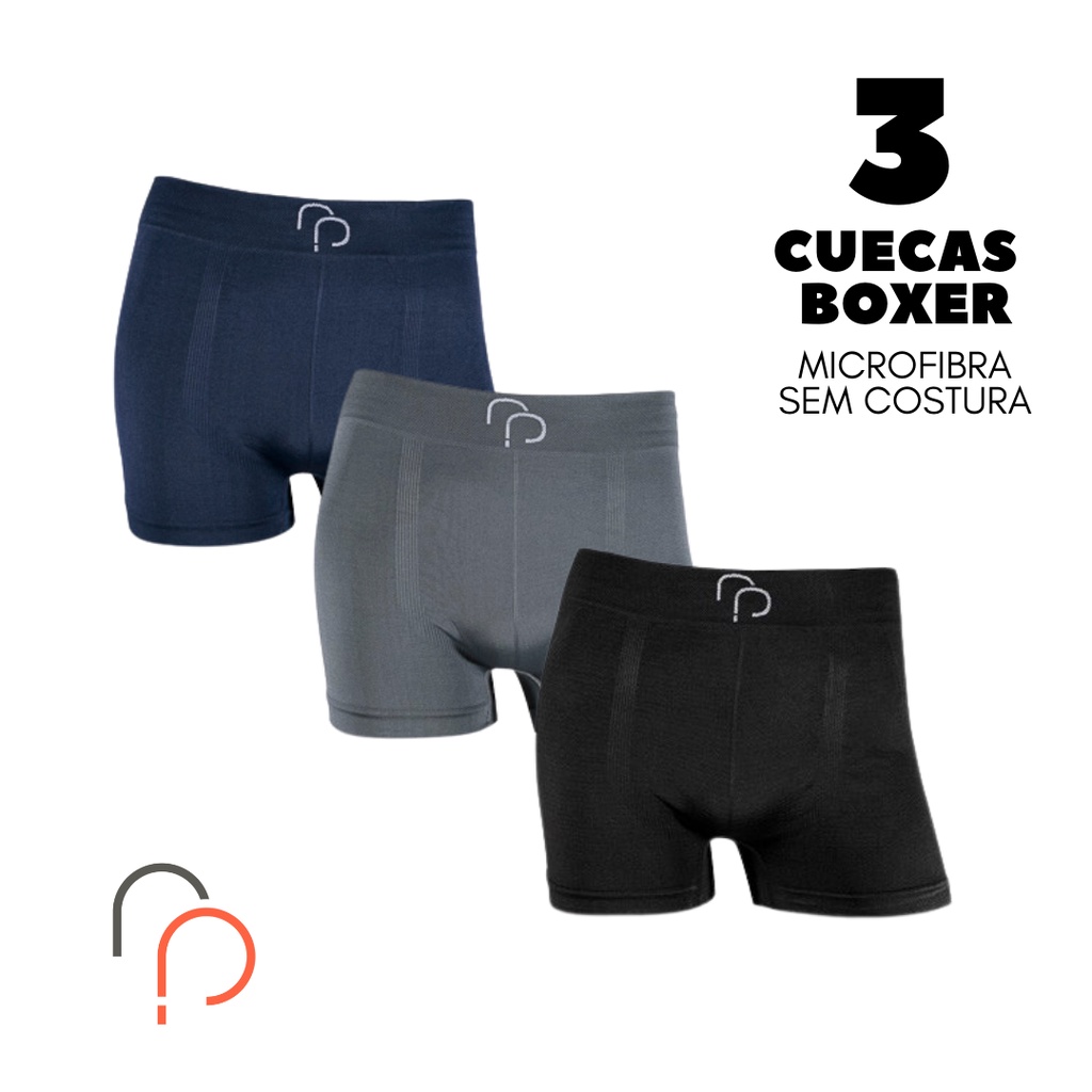 Kit 3 Cuecas Boxer Sem Costura em Microfibra RP em Oferta na Shopee
