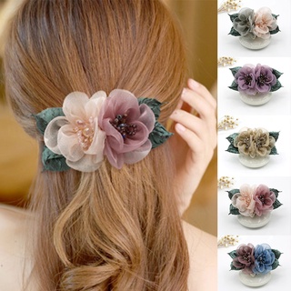 Organza Flower Hair Clip Shape Hairpins Alloy Ponytail Barrettes Net Fios De Cristal Floral Acessórios De Cabelo Coreano Fashion DIY Feito À Mão Elegante Doce Primavera