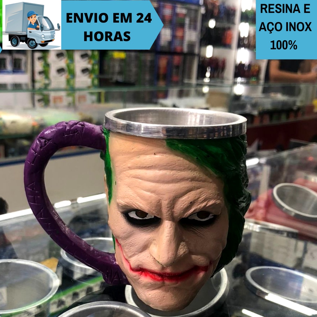 Caneca Resina Inox Copo Palhaço Coringa Joker Copo 3d Choop Cerveja 250ml
