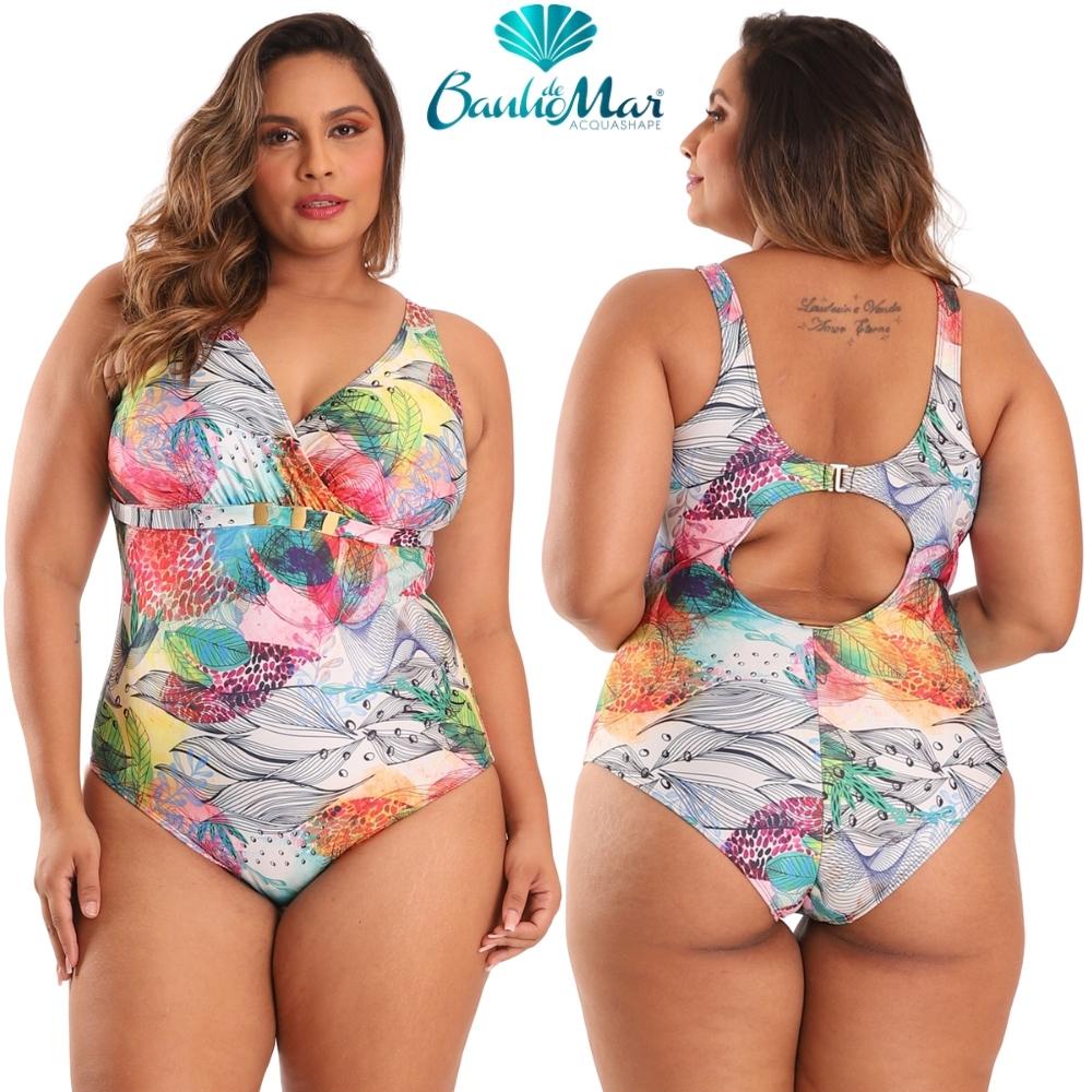 Maio Zero Barriga Sem Bojo Banho de Mar de Alta Compressao Modela e Reduz Estampado Plus Size