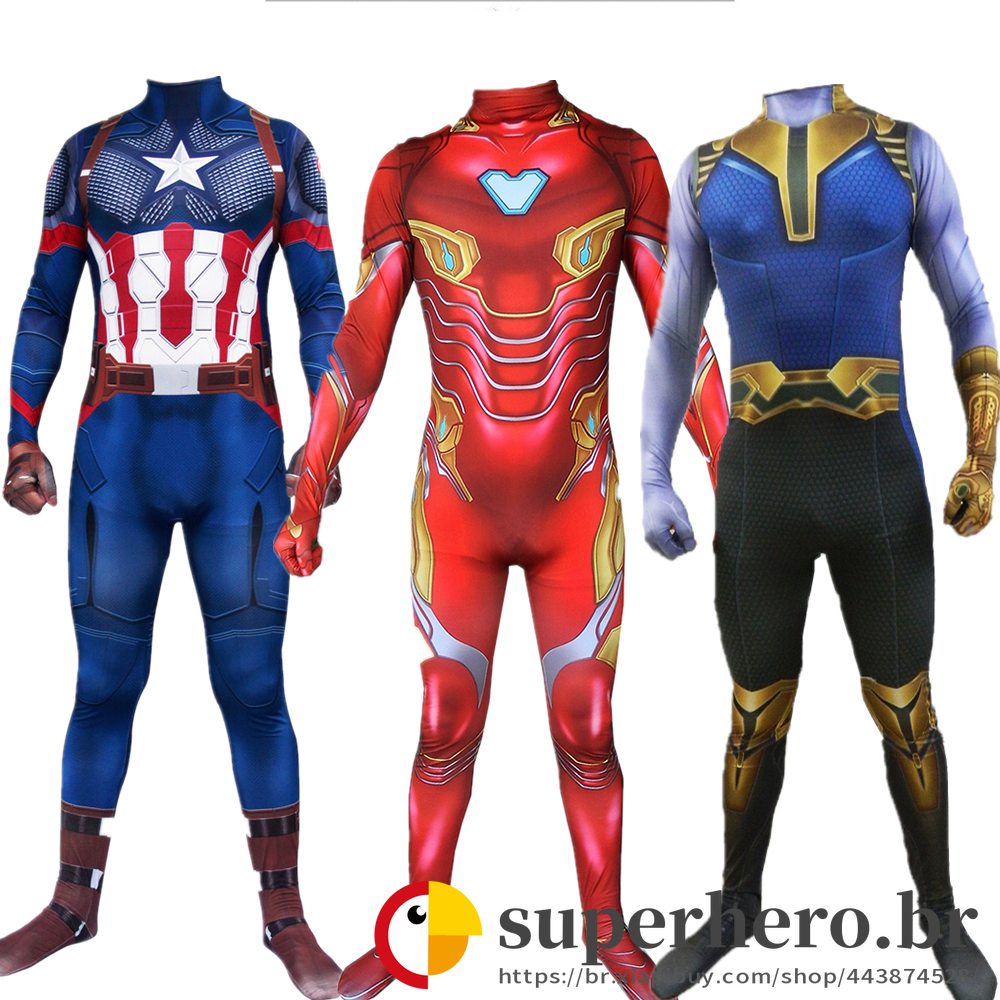 The Avengers Superhero Homem De Ferro Capitão América Hulk Pantera Negra Thanos Traje Terno Roupas Cosplay Macacões